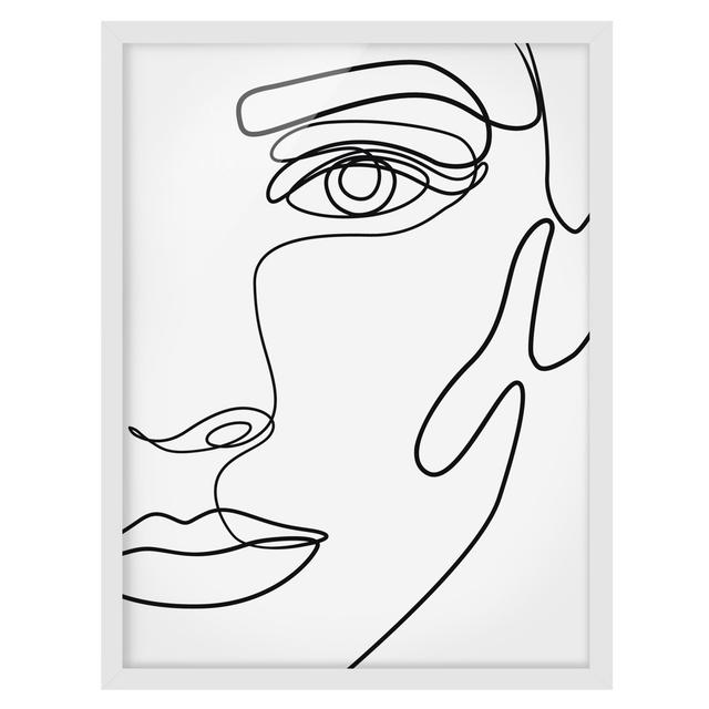 Picture With Frame - Line Art Portrait Woman Black White - Portrait 4:3 - A Ivy Bronx Size: 70cm H x 50cm W x 2cm D, Frame Option: White on Productcaster.