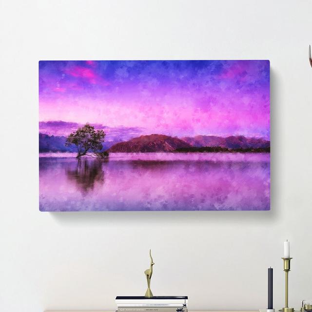 Lone Tree Under a Purple Sunrise - Wrapped Canvas Painting Print East Urban Home Size: 40cm H x 60cm W x 3cm D on Productcaster.