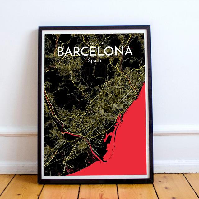 Barcelona City Map - Unframed Graphic Art Print on Paper East Urban Home Size: 61cm H x 45.7cm W x 0.13cm D on Productcaster.