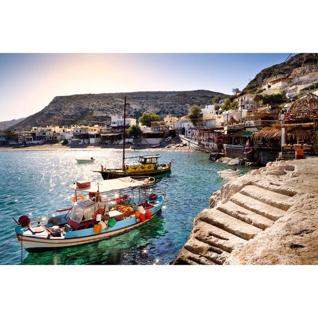 Matala Harbour - Wrapped Canvas Photograph Breakwater Bay Size: 51cm H x 76cm W x 3.8cm D on Productcaster.