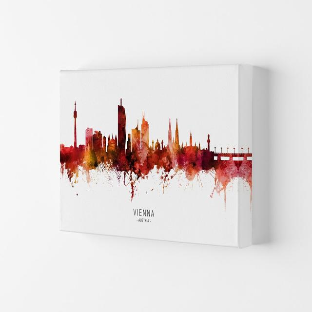 Vienna Austria Skyline Red City Name by Michael Tompsett - Print Ebern Designs Size: 29.7cm H x 42cm W x 4cm D, Format: Wrapped Canvas on Productcaster.