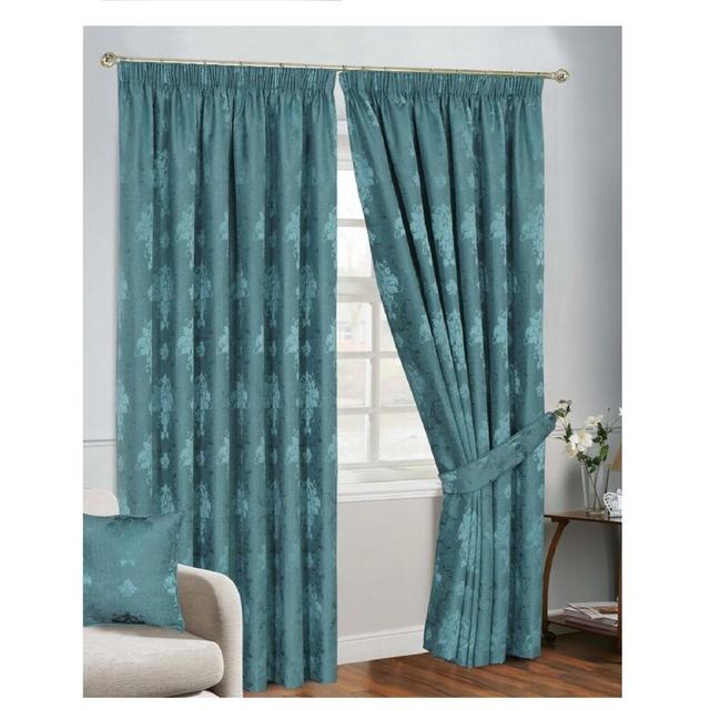 Virgina Pencil Pleat Room Darkening Thermal Curtain (Set of 2) Textile Home Panel Size: 228 W x 183 D cm, Colour: Teal on Productcaster.