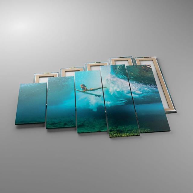 Surfing Underwater Woman - 5 Piece Wrapped Canvas Graphic Art Highland Dunes Size: 100cm H x 150cm W x 1.8cm D on Productcaster.