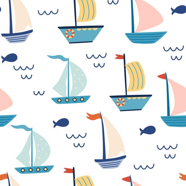 Pattern with Sailing Boats by Alexandra Pavlova - Wrapped Canvas Graphic Art Breakwater Bay Size: 122cm H x 122cm W on Productcaster.