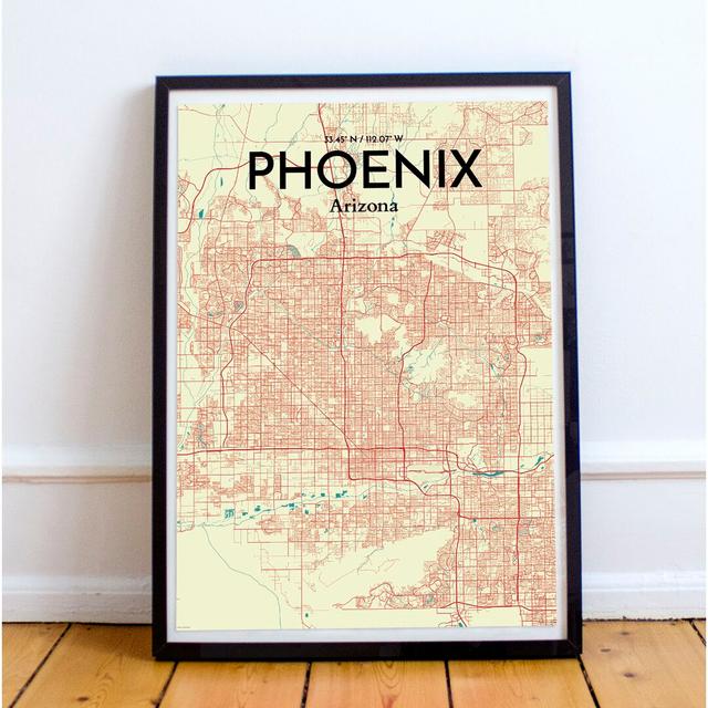 Phoenix City Map - Unframed Graphic Art Print on Paper East Urban Home Size: 91.4cm H x 61cm W x 0.13cm D on Productcaster.