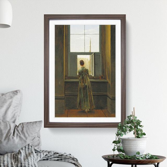 Woman at the Window by Caspar David Friedrich - Picture Frame Painting East Urban Home Frame Option: Walnut Framed, Size: 36cm H x 27cm W x 2cm D on Productcaster.