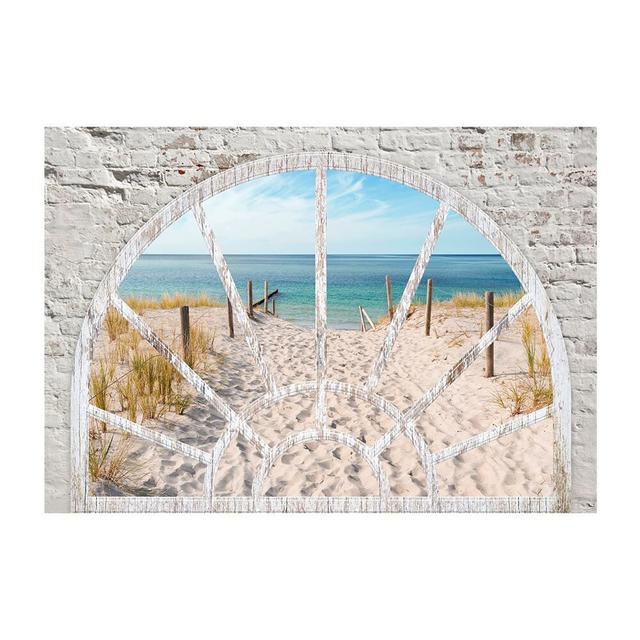 Window View - Beach Semi-Gloss Paste the Wall Mural East Urban Home Size: 350 cm x 245 cm on Productcaster.