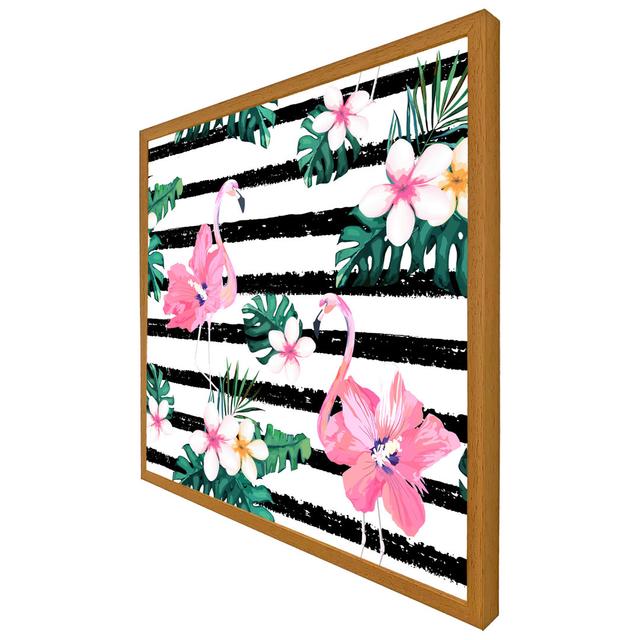 Tipping Floral Flamingos - Single Picture Frame Print 17 Stories Size: 61cm H x 61cm W x 4cm D, Frame Colour: Oak Framed on Productcaster.