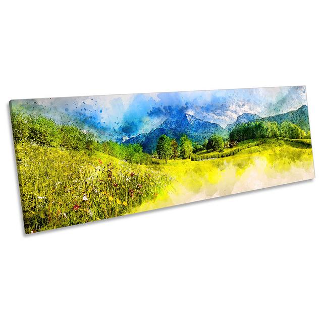 Mountain Scene The Alps Picture PANORAMA CANVAS WALL ART Print Multi-Coloured Union Rustic Size: 30.48cm H x 91.44cm W on Productcaster.