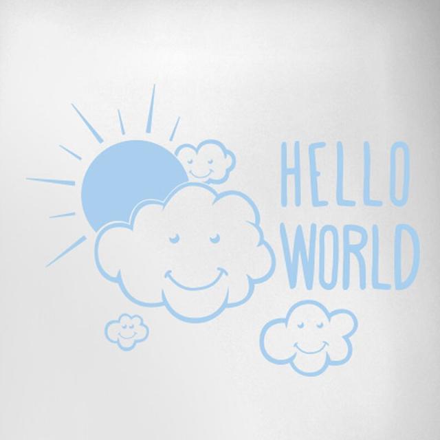 Hello World Door Room Wall Sticker East Urban Home Colour: Light Blue on Productcaster.