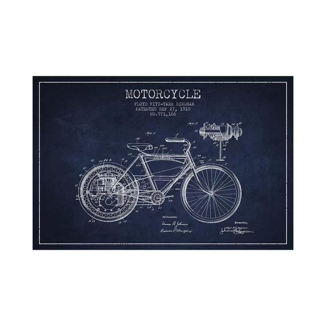 Floyd Bingham Motorcycle Patent Sketch (Navy Blue) by Aged Pixel - Wrapped Canvas Graphic Art Borough Wharf Size: 20.32cm H x 30.48cm W x 1.91cm D on Productcaster.