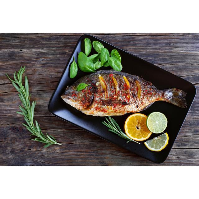 Grilled Fish - Wrapped Canvas Photograph Ebern Designs Size: 30cm H x 46cm W on Productcaster.