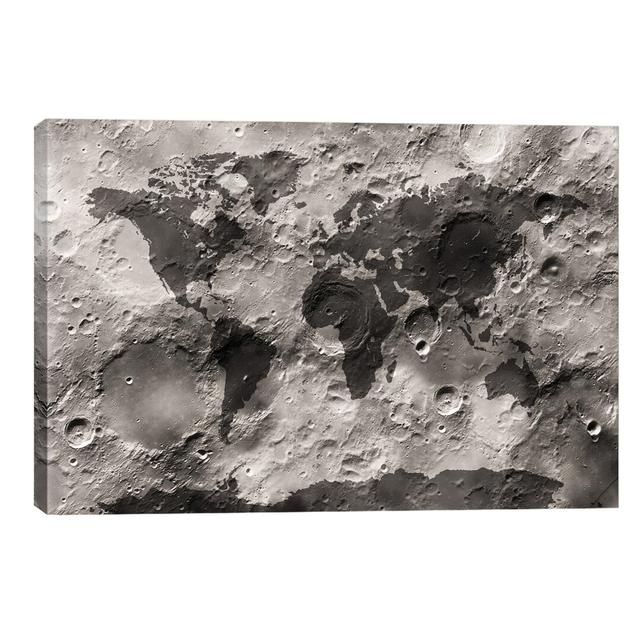 World Map On The Moon's Surface by Michael Tompsett - Print on Canvas Ebern Designs Frame Option: No Frame, Size: 45.72cm H x 66.04cm W x 3.81cm D on Productcaster.