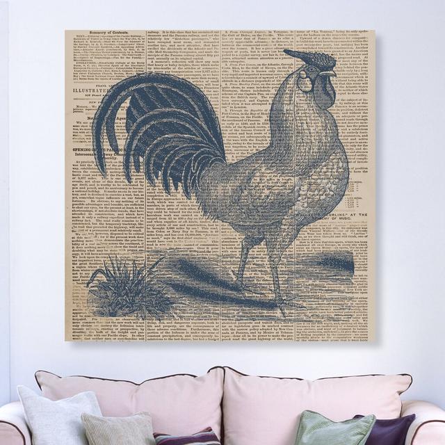 Rooster Newspaper - Wrapped Canvas Graphic Art Print East Urban Home Size: 61 cm H x 61 cm W x 4 cm D on Productcaster.