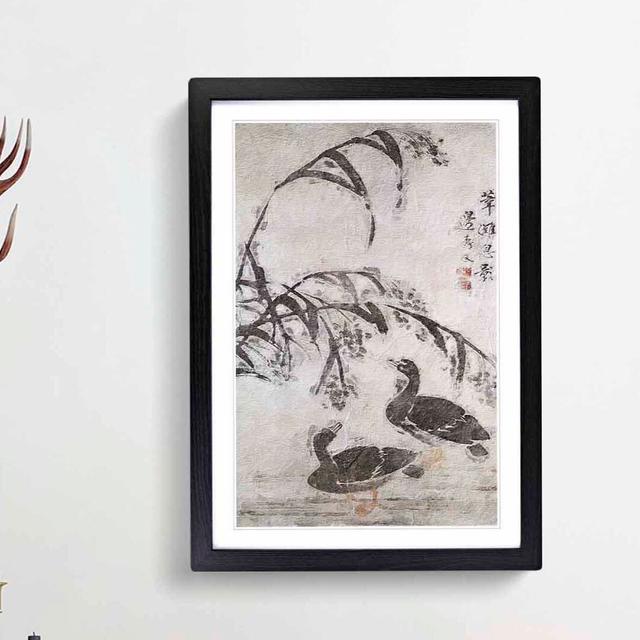 Two Wild Geese by Bian Shoumin - Picture Frame Painting Print East Urban Home Frame Option: Black Framed, Size: 65cm H x 48cm W x 2cm D on Productcaster.