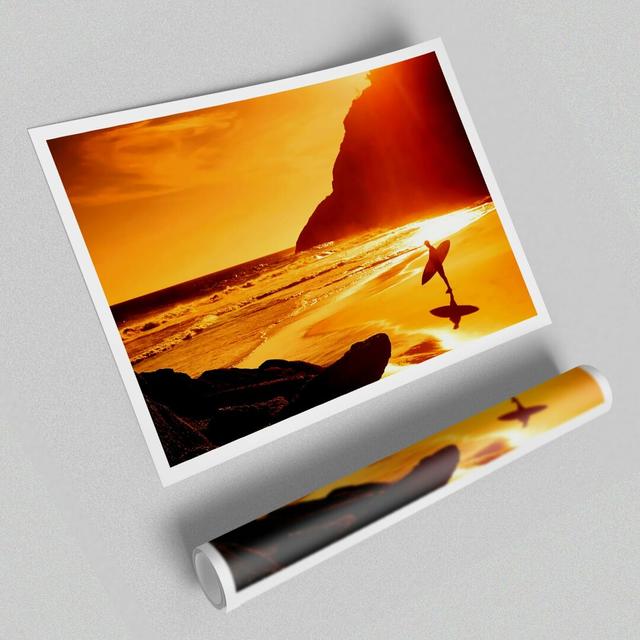 Surfer At Dawn Beach - Graphic Art Print on Paper East Urban Home Size: 42cm H x 59.4cm W x 1cm D on Productcaster.