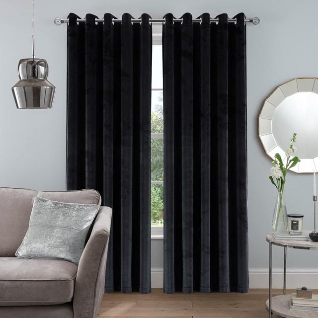 Safia 100% Crushed Velvet Eyelet Sheer Window Curtains Canora Grey Panel Size: 117 W x 137 D cm, Colour: Black on Productcaster.