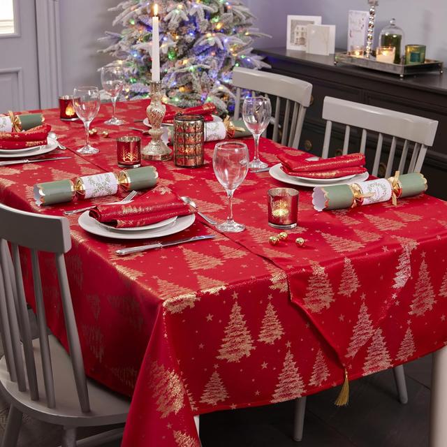 Christmas Tablecloth Christmas Tree Embossed Design - 52in The Seasonal Aisle Size: 132cm W x 178cm L on Productcaster.