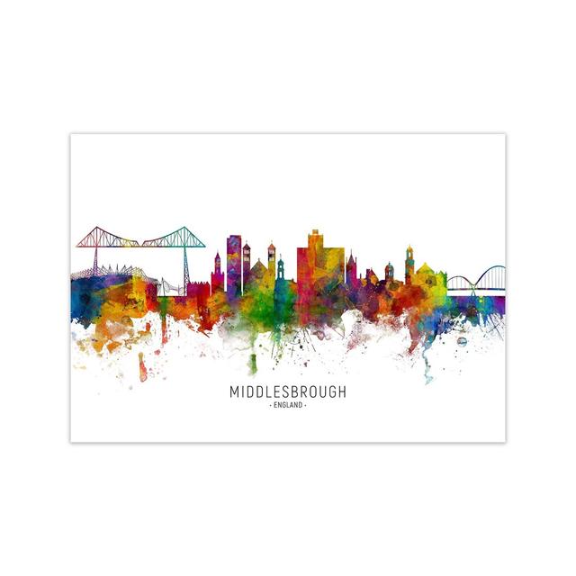 Middlesbrough England Skyline by Michael Tompsett - Print Ebern Designs Size: 42cm H x 59cm W x 1cm D, Format: Unframed on Productcaster.