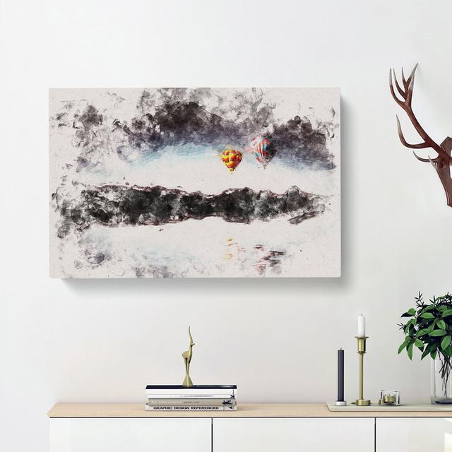 Hot Air Balloons Above A Lake - Wrapped Canvas Print East Urban Home Size: 35cm H x 50cm W x 3cm D on Productcaster.