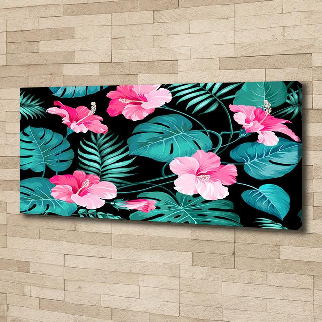 Tropical Flowers - Print Ebern Designs Format: Canvas, Size: 50cm H x 125cm W x 2cm D on Productcaster.