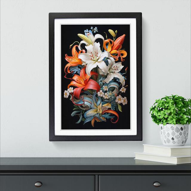 Lily Flower Renaissance - Single Picture Frame Print on Wood Marlow Home Co. Size: 46cm H x 34cm W x 2cm D, Format: Black Framed on Productcaster.