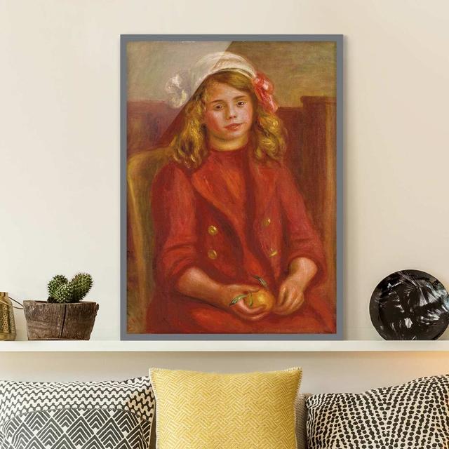 Young Girl with Orange by Auguste Renoir - Picture Frame Painting Marlow Home Co. Size: 55cm H x 40cm W x 2cm D, Frame Option: Grey Framed on Productcaster.