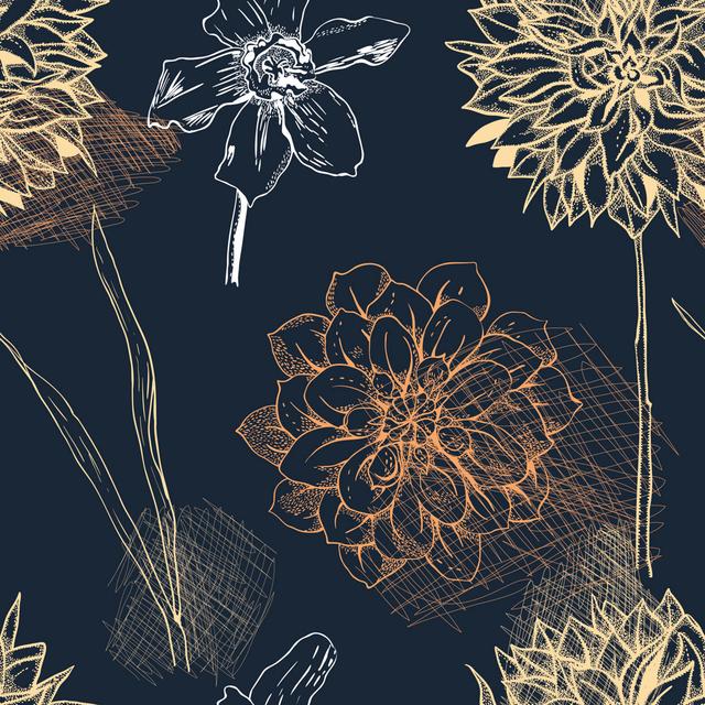 Graber Unusual Seamless Pattern with Daffodils and Dahlias - Wrapped Canvas Graphic Art ClassicLiving Size: 76cm H x 76cm W x 3.8cm D on Productcaster.