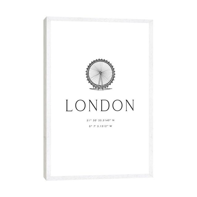 London Coordinates With London Eye Sketch Happy Larry Format: White Framed, Size: 66.04cm H x 45.72cm W x 3.81cm D on Productcaster.