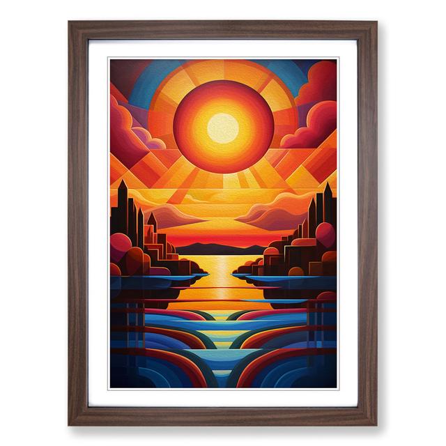 Art Deco Sunset Hard Edge Painting No.3 Happy Larry Format: Walnut Framed, Size: 34cm H x 25cm W on Productcaster.