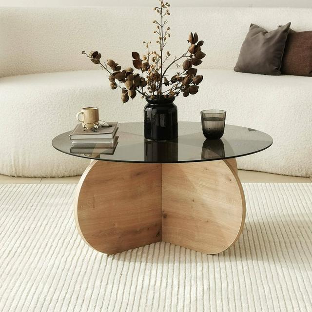 Coffee table Doliveir, Low coffee table, Magazine rack for sofa, Living room shelf, 75x75h35 cm Metro Lane Colour: Black/Oak on Productcaster.