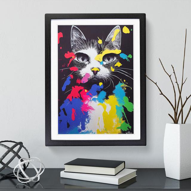 Paint Splat Cat No.2 - Picture Frame Painting Latitude Run Frame Colour: Black, Size: 46cm H x 34cm W x 2cm D on Productcaster.