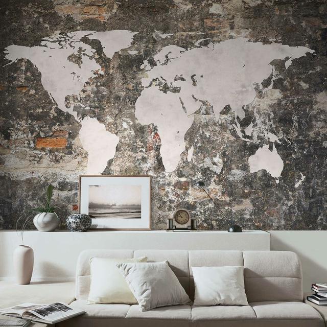 Old Wall Effect World Map Semi-Gloss Wallpaper Roll East Urban Home Size: 3.84m x 255cm, Material quality: Premium (150g/m²) on Productcaster.