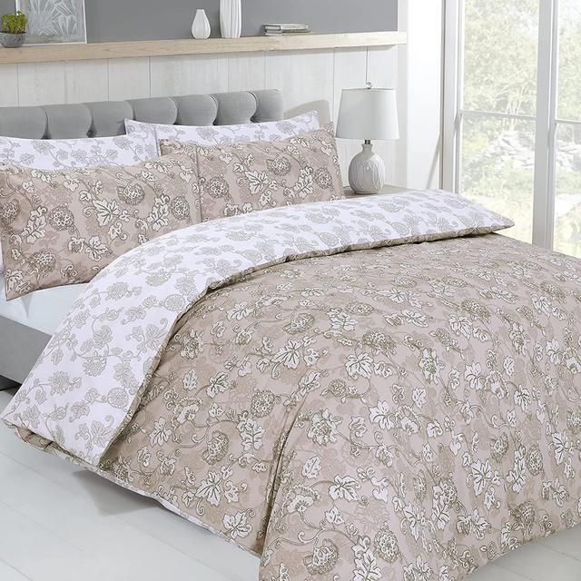 NightComfort Grape Leaves Soft Beige Cotton Rich Duvet Cover Set with Pillowcase NightComfort Size: Single - 1 Standard Pillowcase on Productcaster.