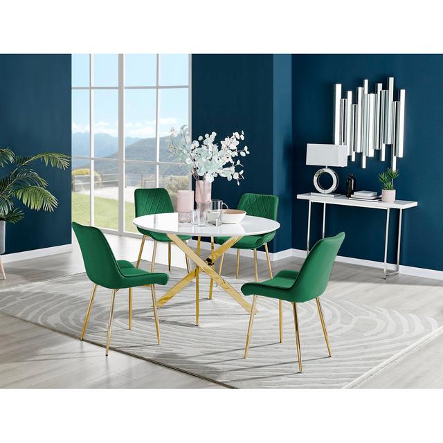 4 - Person Dining Set Canora Grey Table Size: 75 x 120 x 120cm, Colour (Table Base): Gold, Colour (Chair): Green/Gold on Productcaster.