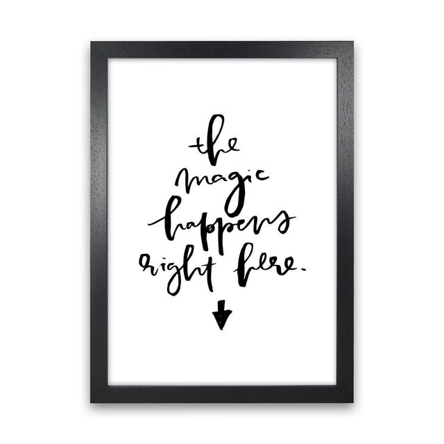 The Magic Happens Right Here by Planeta444 - Typography Print on Paper Maturi Frame Option: Black Framed, Size: 46cm H x 34cm W x 3cm D on Productcaster.