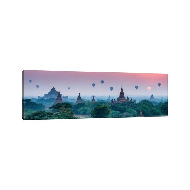 Old Temples With Hot Air Balloons At Sunrise, Bagan, Myanmar by - Wrapped Canvas Panoramic Photograph Brayden Studio Size: 60.96cm H x 182.9cm W x 3.8 on Productcaster.