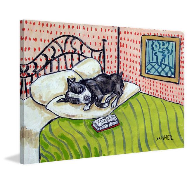 'Boston Terrier Sleeping' by Jay Schmetz Oil Painting Print on Wrapped Canvas East Urban Home Size: 41cm H x 61cm W on Productcaster.