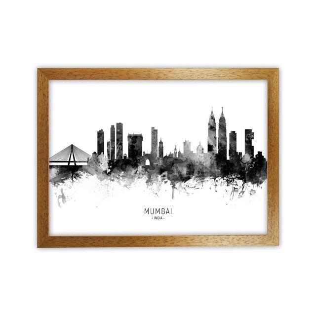 Mumbai India Skyline Black White City Name by Michael Tompsett - Graphic Art Print on Canvas Latitude Run Format: Brown Framed, Size: 46cm H x 63cm W on Productcaster.