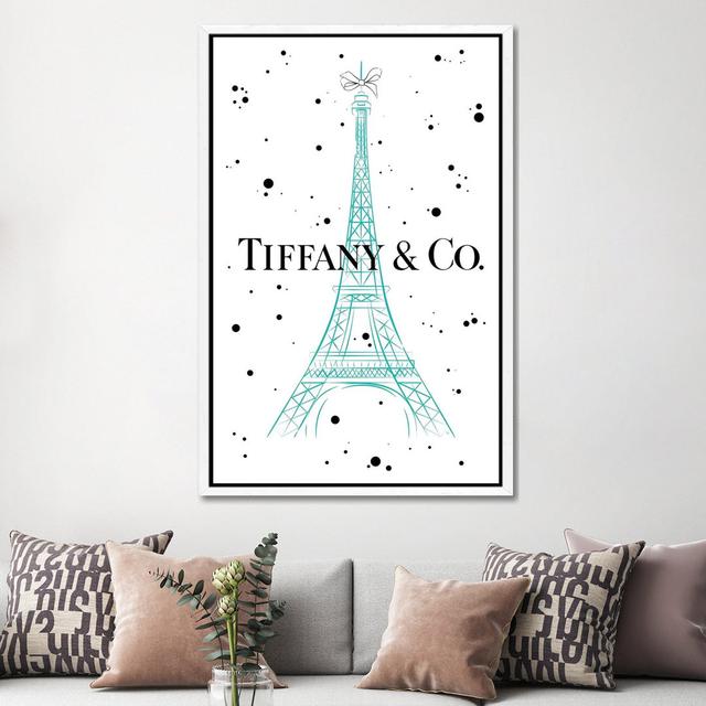 Tiffanys in Paris by Martina Pavlova - Graphic Art Print on Canvas Etta Avenue Size: 152.4cm H x 101.6cm W x 3.81cm D, Frame Option: White Framed on Productcaster.