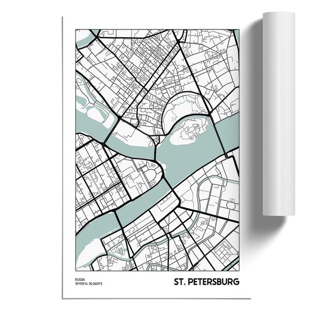 Map St Petersburg Russia - Unframed Graphic Art East Urban Home Size: 84cm H x 59cm W x 0.1cm D on Productcaster.