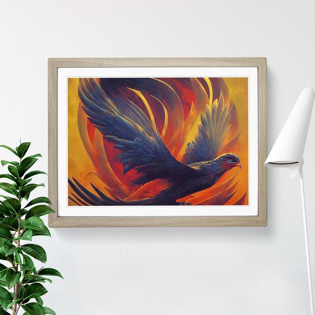 Luminous Phoenix Bird - Picture Frame Graphic Art Marlow Home Co. Size: 46cm H x 64cm W x 2cm D, Frame Colour: Oak on Productcaster.