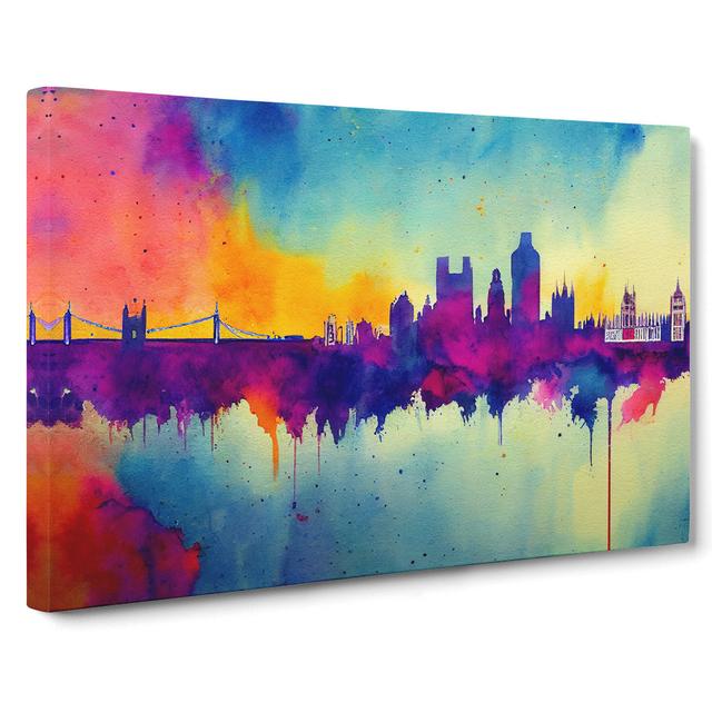 Bold London Skyline Watercolour Vol.1 Abstract - Wrapped Canvas Painting Latitude Run Size: 50cm H x 76cm W x 3cm D on Productcaster.