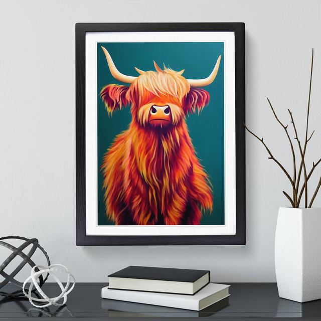 Highland Cow Art No.4 - Single Picture Frame Print Natur Pur Frame Colour: Black, Size: 64cm H x 46cm W x 2cm D on Productcaster.