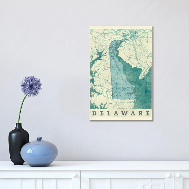 Delaware Map by Hubert Roguski - Wrapped Canvas Print Borough Wharf Size: 45.72cm H x 30.48cm W x 1.91cm D on Productcaster.