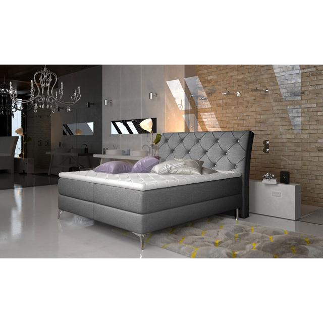 Boxspringbett Everly mit Bettkasten Mercer41 Farbe: Grau, Größe: 145 cm x 215 cm on Productcaster.