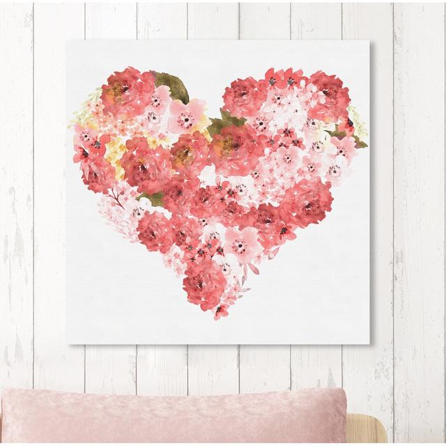 Peach Floral Heart - Painting Print East Urban Home Size: 60.96cm H x 60.96cm W x 3.81cm D, Format: Wrapped Canvas on Productcaster.