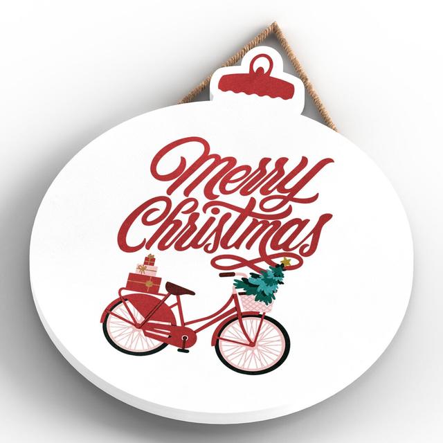 Xmas Merry Christmas Bicycle Wooden Bauble Plaque The Seasonal Aisle on Productcaster.