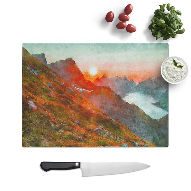 Mountains in Lofoten Norway Painting Chopping Board East Urban Home Size: 0.4cm H x 28.5cm W x 39cm L on Productcaster.