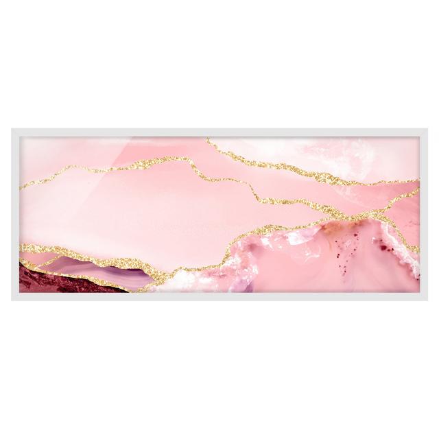 Abstract Mountains Pink with Golden Lines - Picture Frame Graphic Art Canora Grey Size: 50cm H x 130cm W x 2cm D, Frame Option: White on Productcaster.